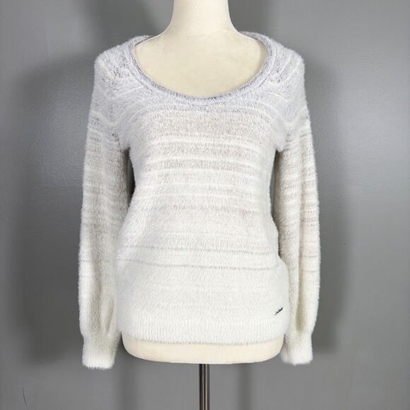 Abercrombie Fitch Sweater Womens‎ S Soft AF Fuzzy Ombre Flirty Feminine Stripe - Picture 1 of 8
